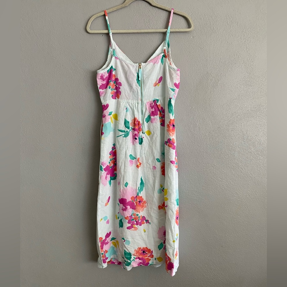 Joules Dress Size 6 Midi Stripe Floral Linen Blend Multicolor Sleeveless - Picture 6 of 10